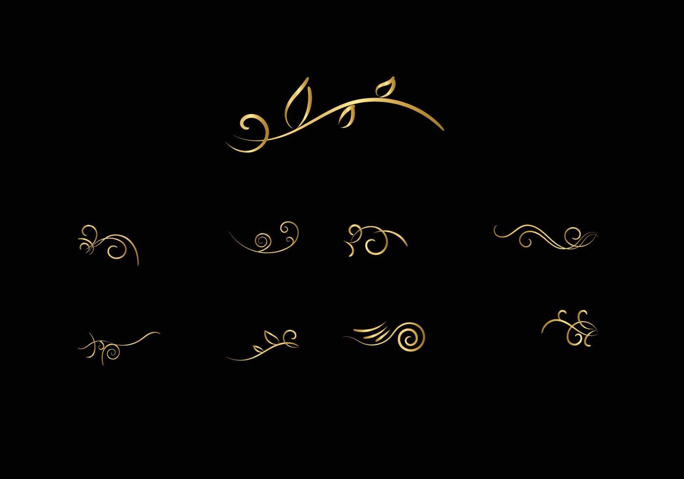 elementi di decorazione e ornamenti dorati su sfondo nero. ornamento floreale. vettore