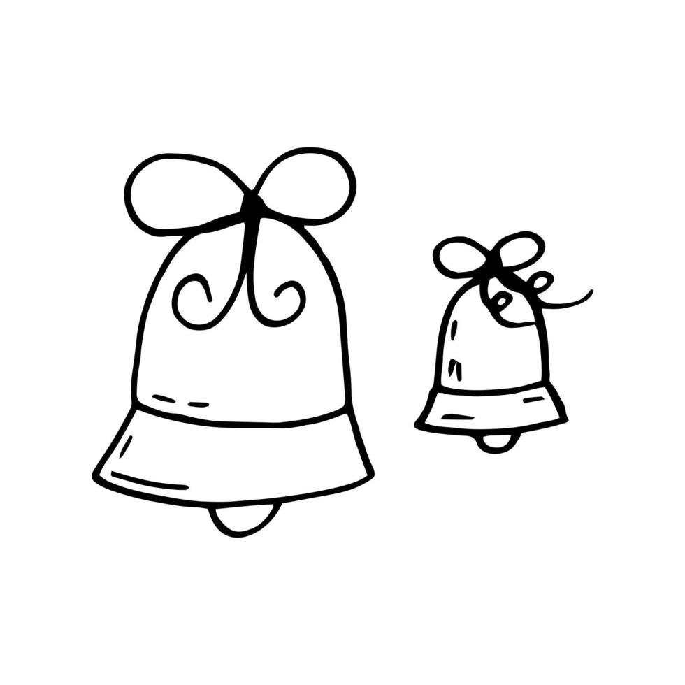 campana con fiocco disegnato a mano in stile doodle. illustrazione per l'arredamento delle vacanze vettore