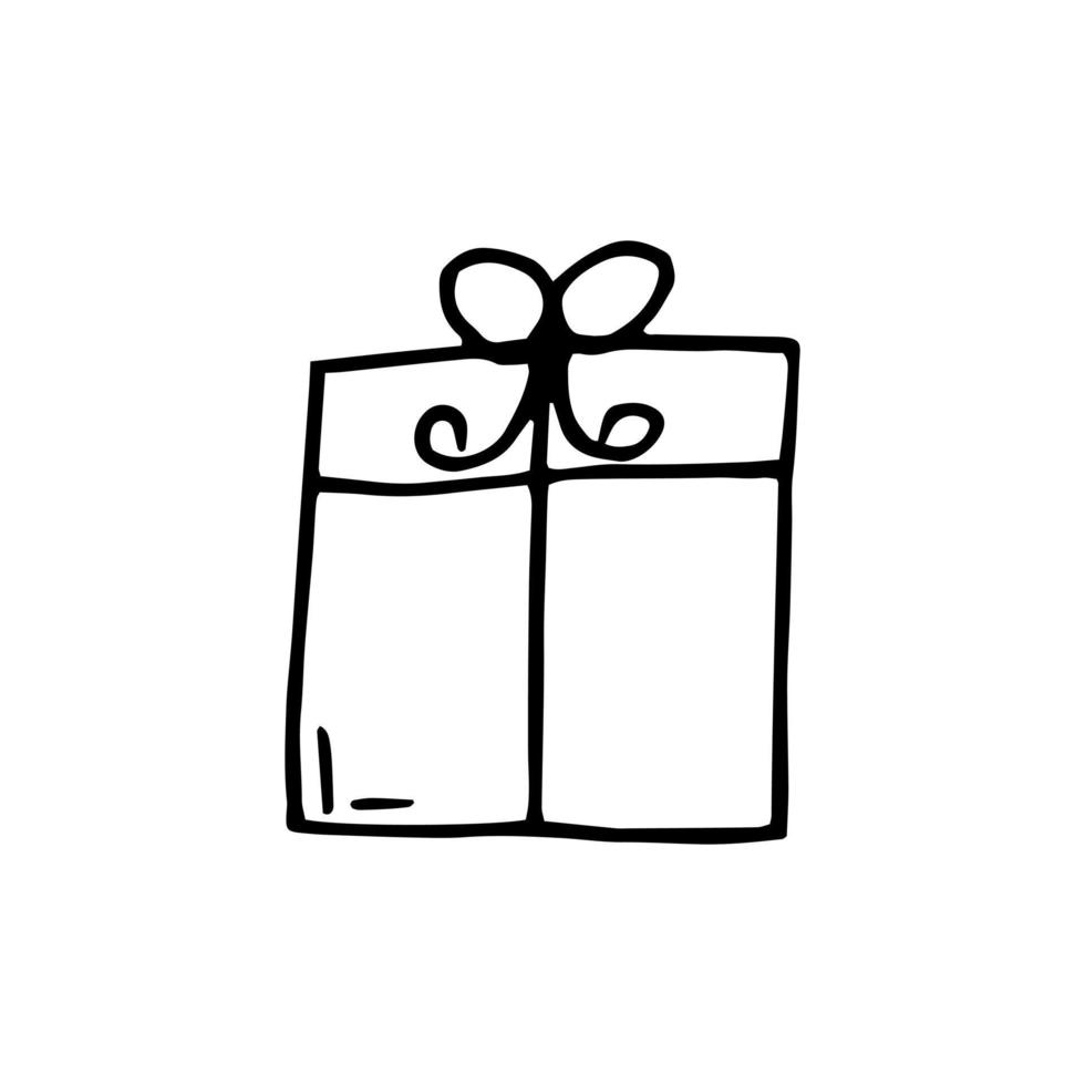confezione regalo con spago e fiocco disegnato a mano in stile doodle. illustrazione per l'arredamento delle vacanze vettore
