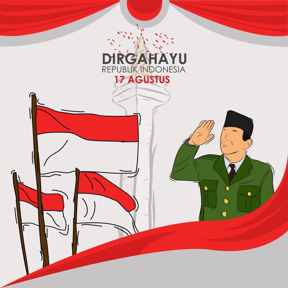 17 agosto. cartolina d'auguri felice del giorno dell'indipendenza dell'indonesia. tradurre dall'indonesiano, vettore di celebrazione della festa nazionale felice