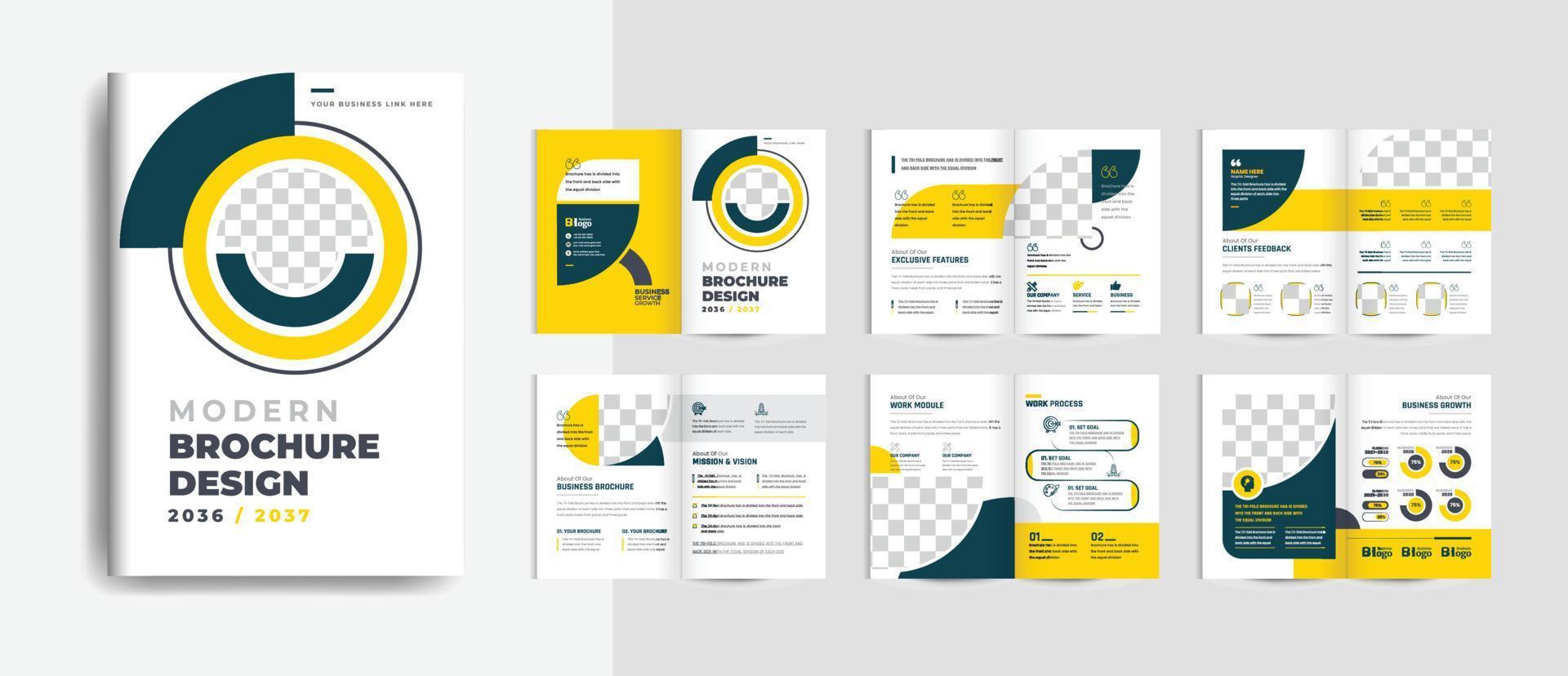 Brochure aziendale moderna geometrica da 16 pagine con design astratto colorato. utilizzare per il marketing, la stampa, il rapporto annuale e le presentazioni aziendali vettore