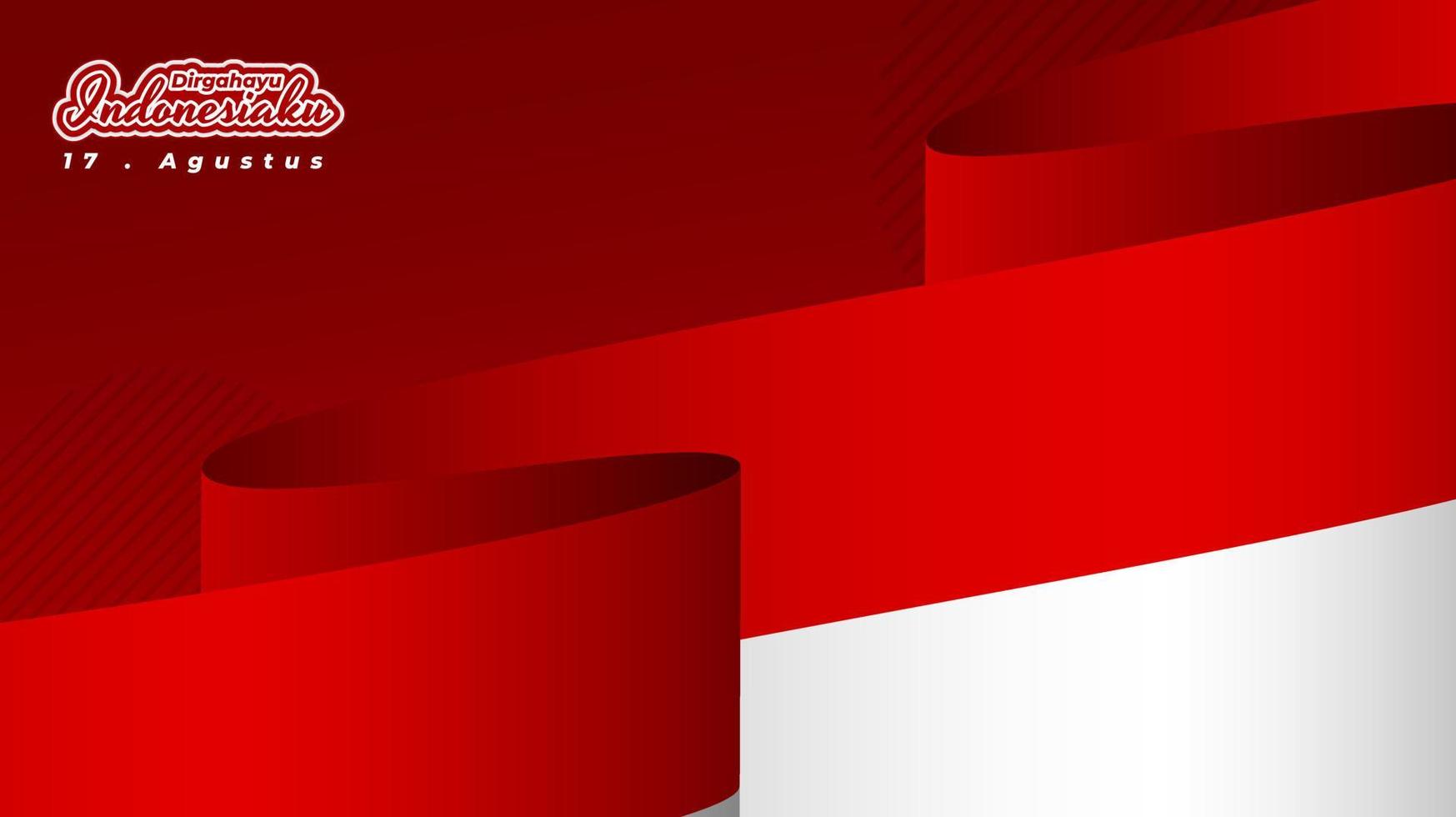 sventolando la bandiera dell'indonesia su sfondo rosso per il design del giorno dell'indipendenza dell'indonesia vettore