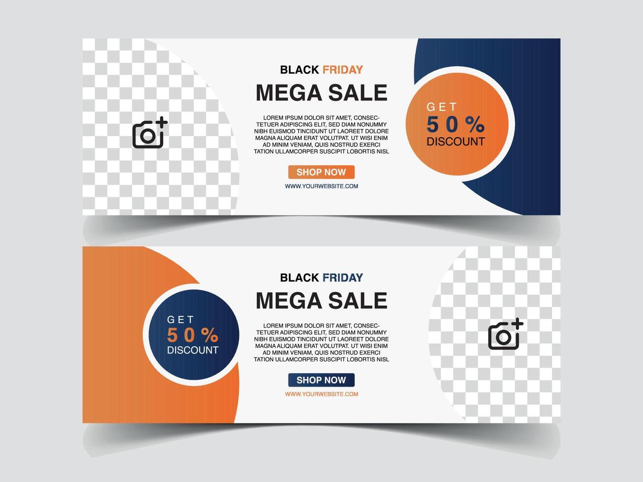 mega vendita sconto banner facebook vettore gratuito. banner facebook dell'azienda di moda con vettore libero di colore sfumato arancione e blu