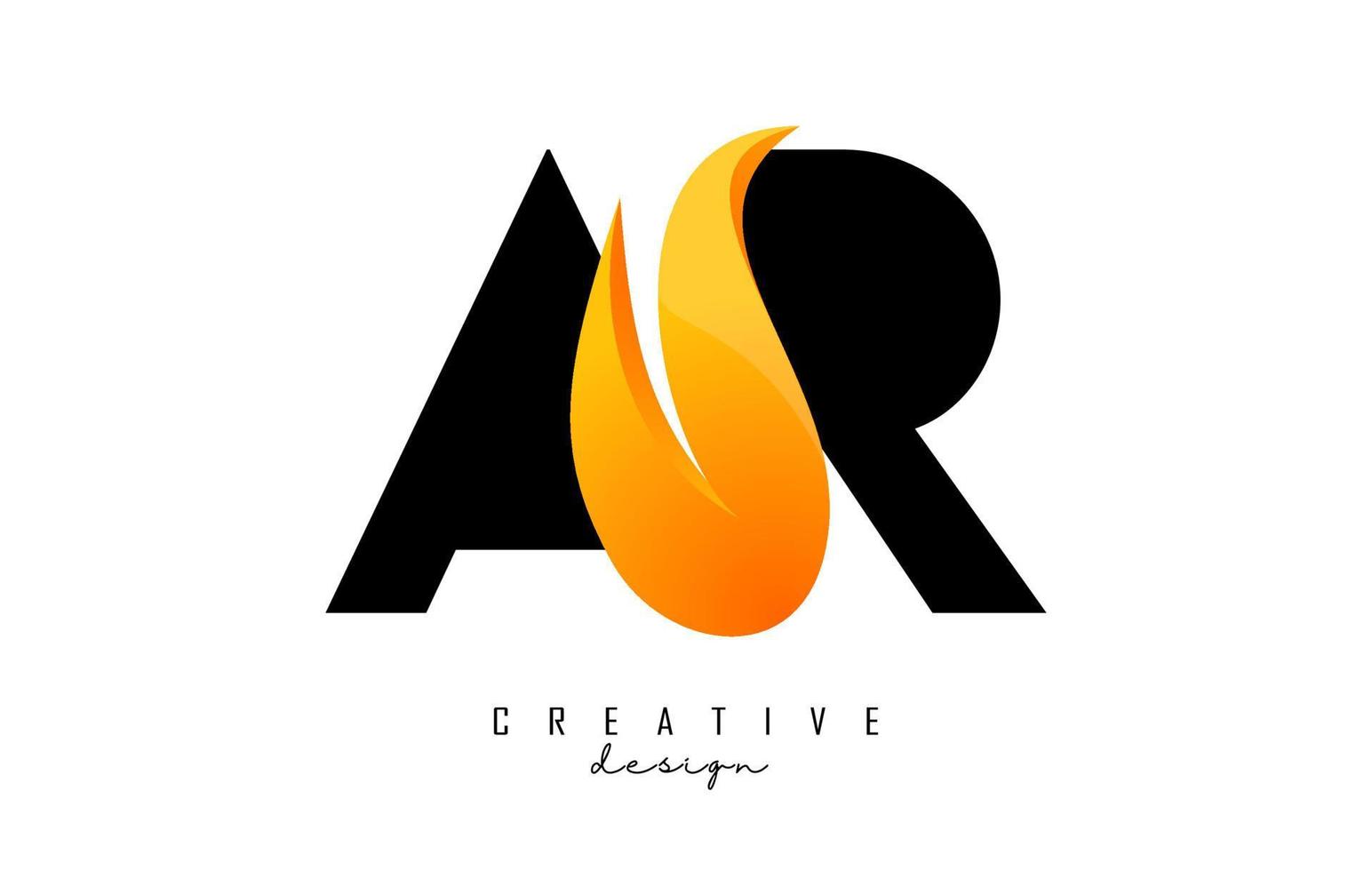 illustrazione vettoriale di lettere astratte ar ar con fiamme di fuoco e design swoosh arancione.