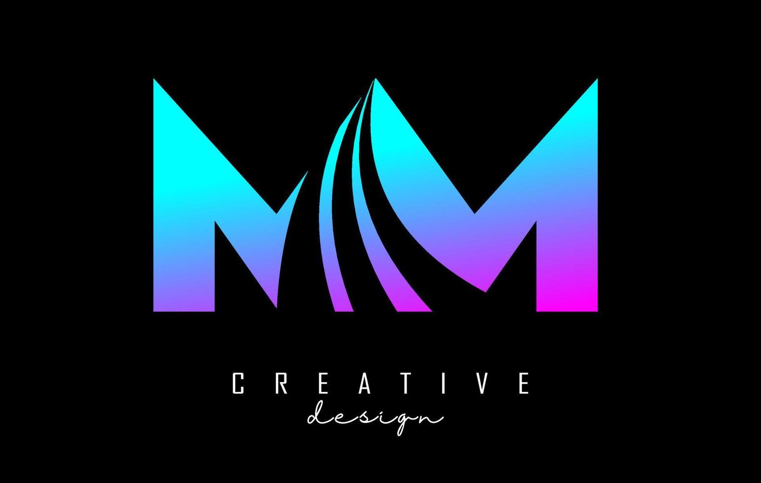 lettere colorate creative logo mm m con linee guida e concept design stradale. lettere con disegno geometrico. vettore