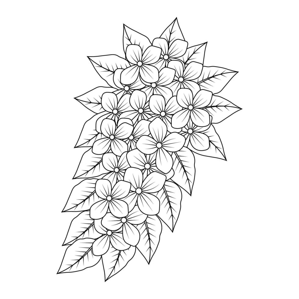 disegno al tratto in bianco e nero della pagina del libro da colorare di fiori di doodle in fiore per la stampa vettore