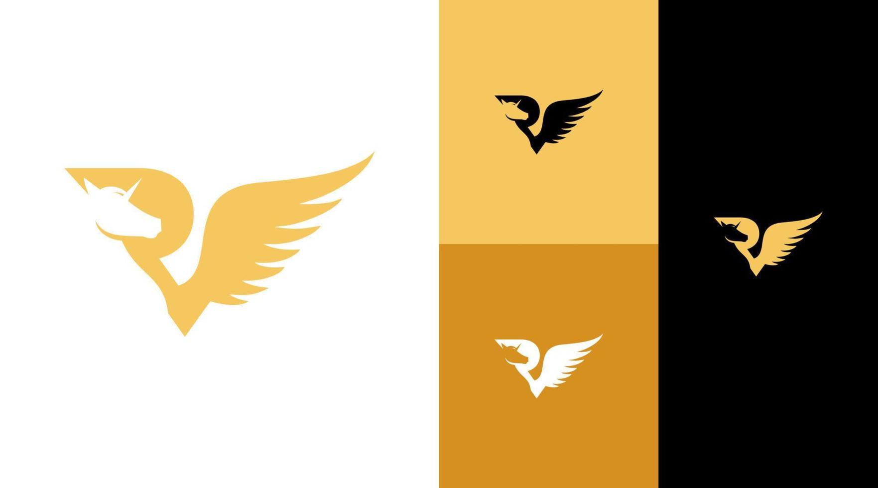 concpet di design del logo della società di affari dell'ala del cavallo dell'unicorno dorato vettore