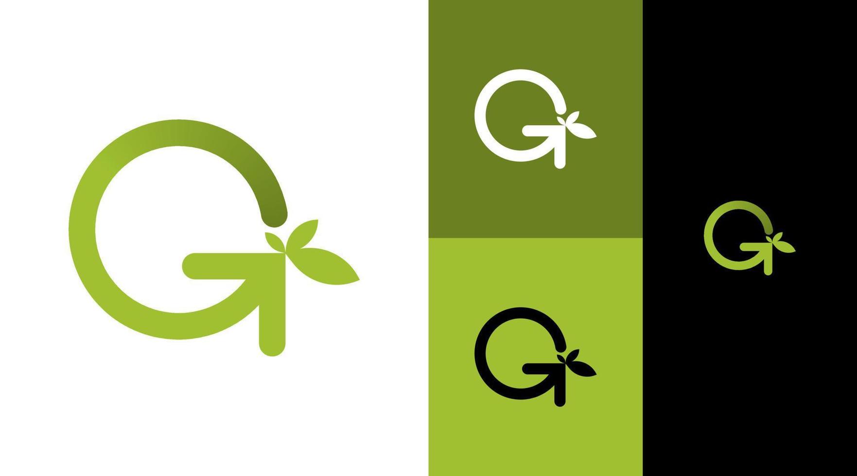 g monogramma pianta a foglia naturale diventa verde concetto di design del logo della comunità vettore