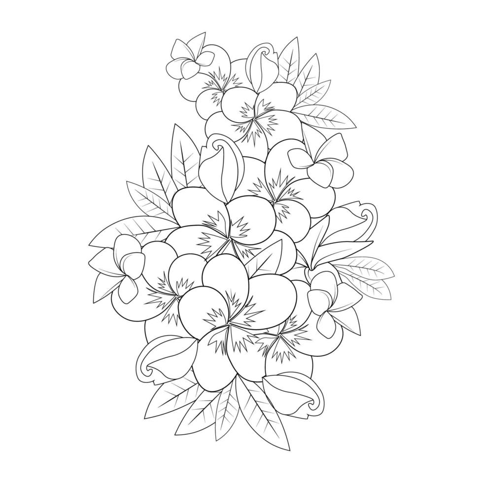 schizzo di plumeria fiore linea arte con tratto di contorno di doodle pagina da colorare per la stampa vettore