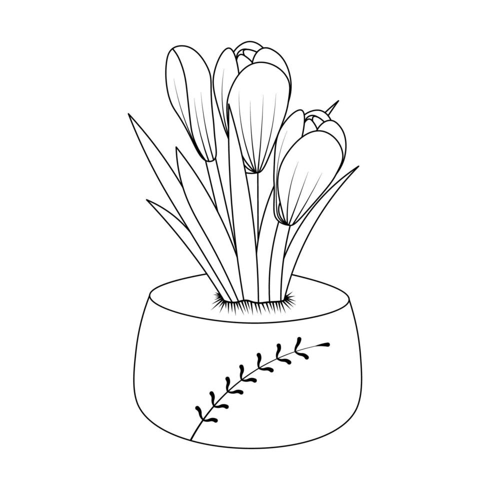decorazione del vaso di fiori dell'elemento della pagina di colorazione del fiore del tulipano con il disegno dell'illustrazione grafica vettore