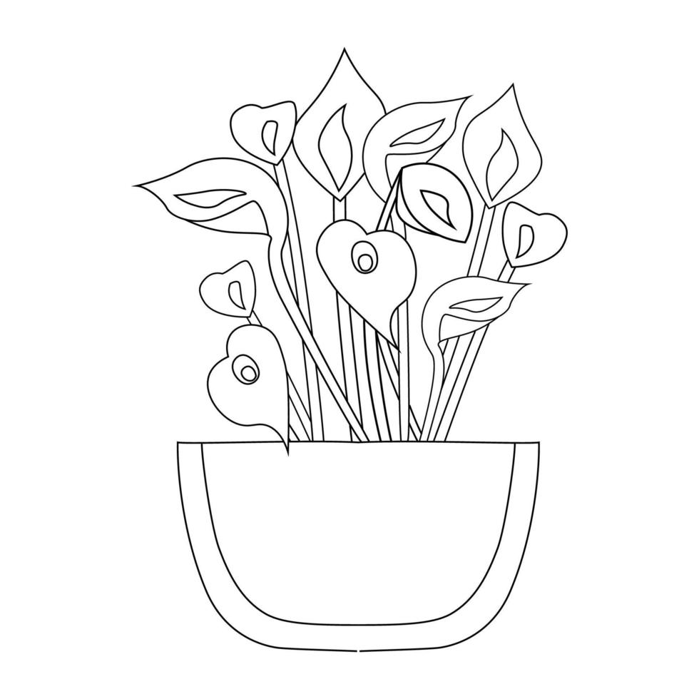 vaso di fiori isolato tratto nero linea arte dell'illustrazione della pagina del libro da colorare vettore