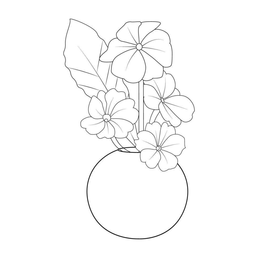 disegno di arte della linea del vaso di fiori dell'illustrazione della pagina del libro da colorare vettore