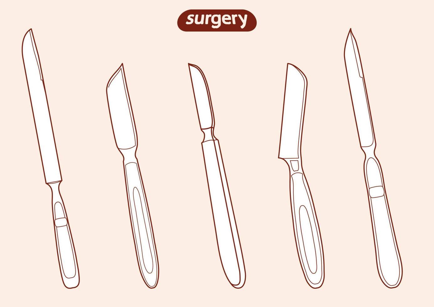 set, contorno schizzo di un bisturi, coltello, lama, sagoma taglierina. strumento chirurgico, medico vettore