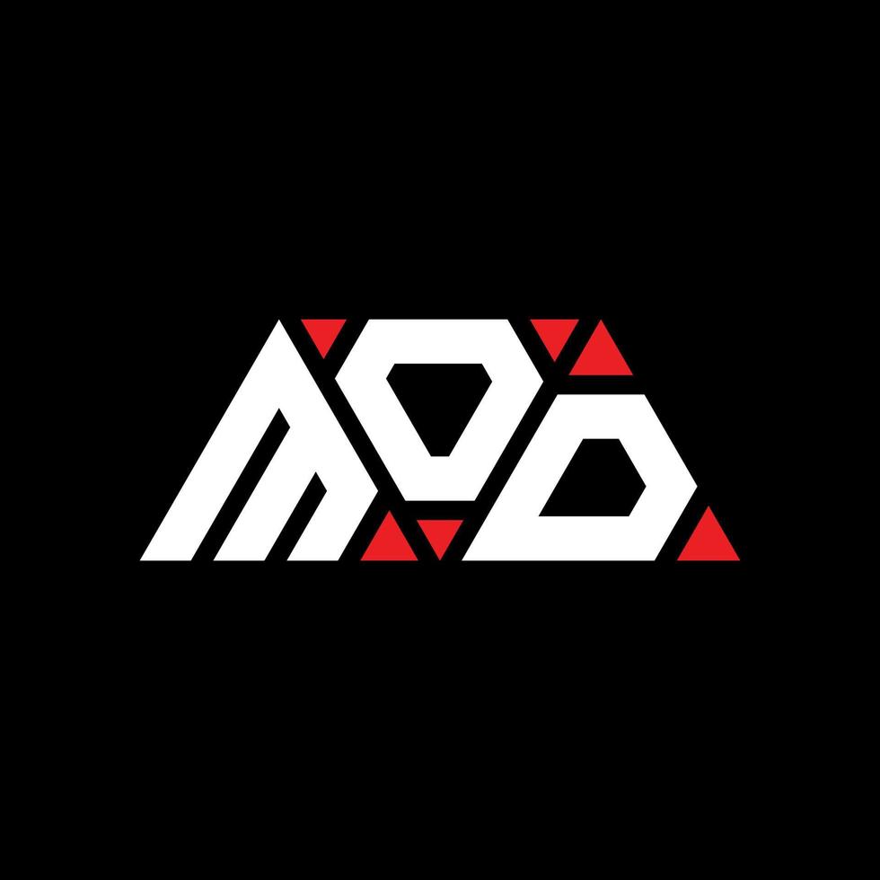 design del logo della lettera del triangolo mod con forma triangolare. monogramma di design del logo del triangolo mod. modello di logo vettoriale triangolo mod con colore rosso. logo triangolare mod logo semplice, elegante e lussuoso. mod