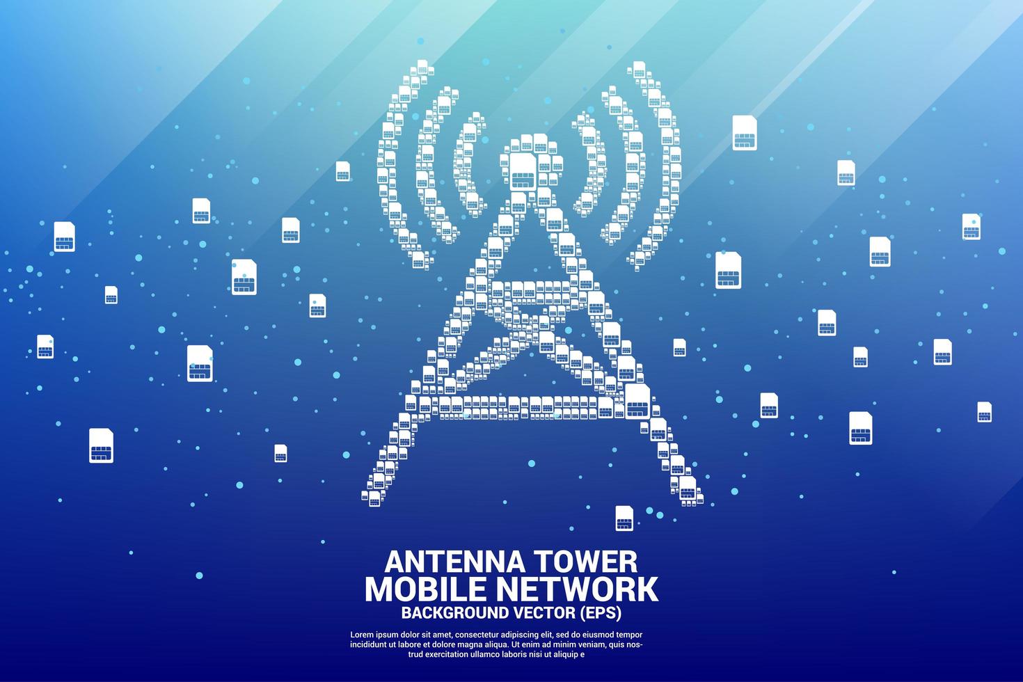 icona della torre dell'antenna fatta da sim card mobili vettore