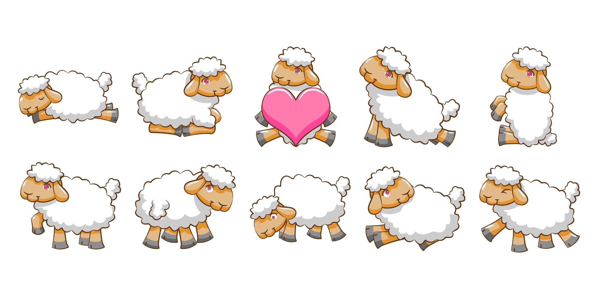 set di pecore dei cartoni animati vettore