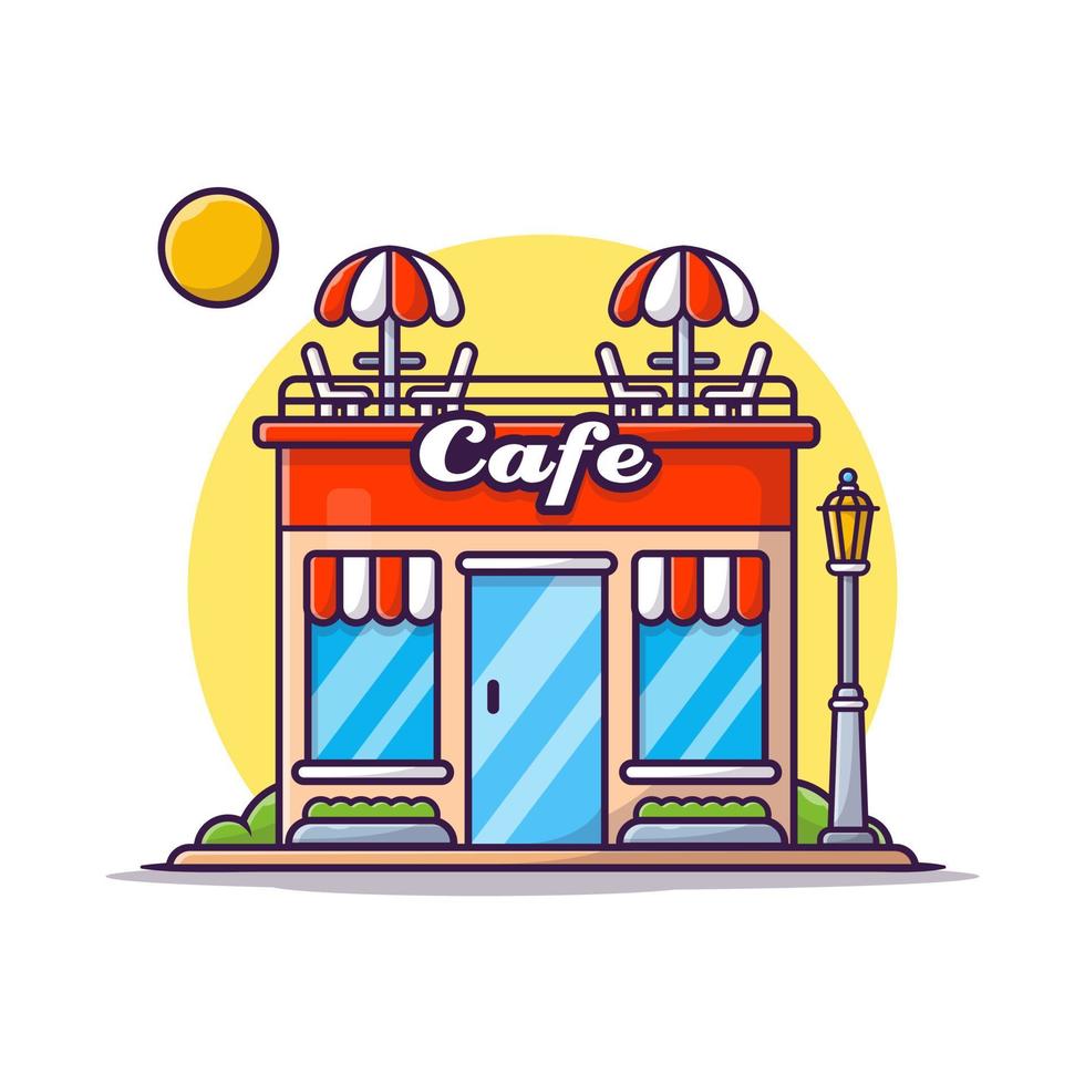 illustrazione dell'icona di vettore del fumetto della costruzione del caffè della via. concetto di icona edificio aziendale isolato vettore premium. stile cartone animato piatto