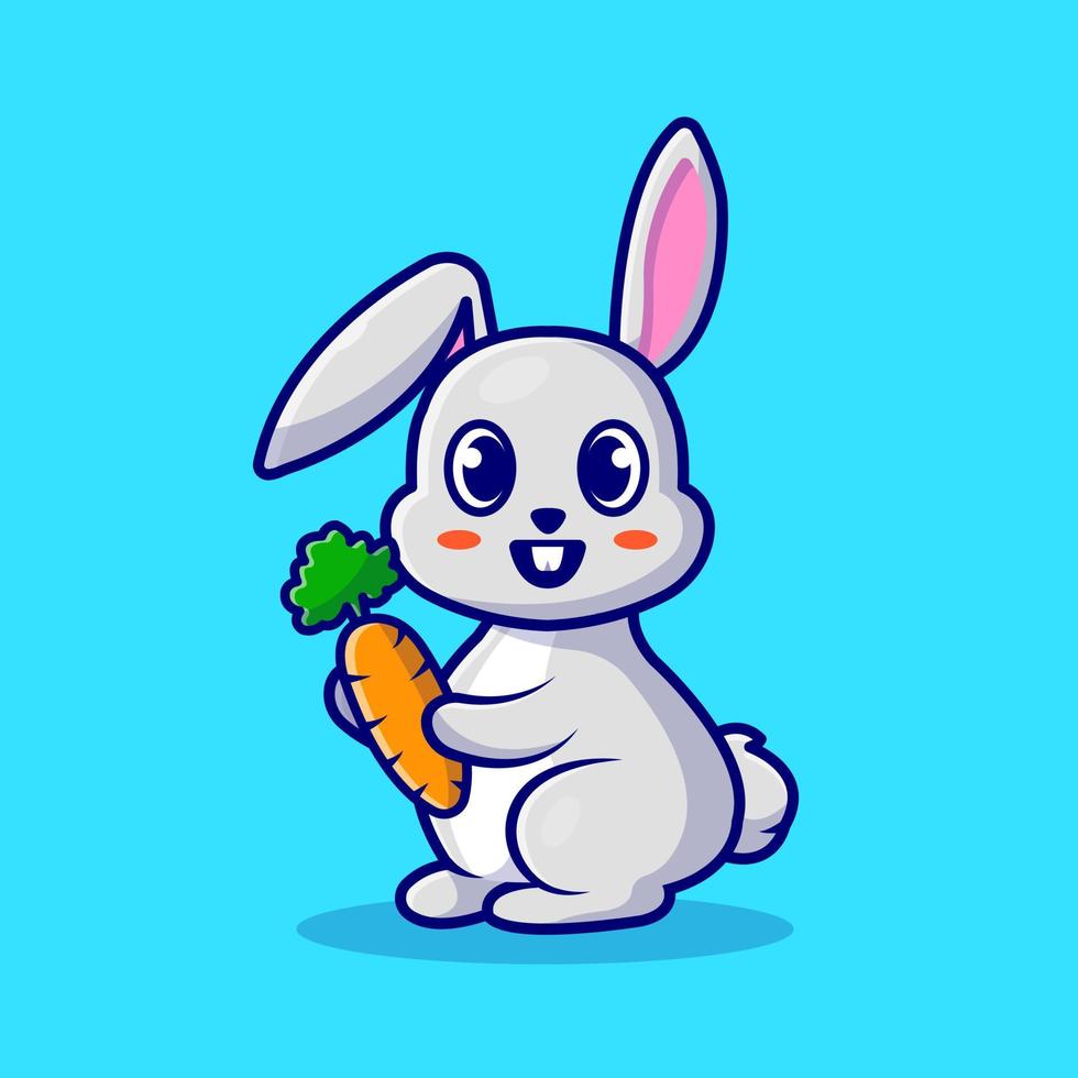 simpatico coniglio con carota fumetto icona vettore illustrazione. concetto di icona della natura animale isolato vettore premium. stile cartone animato piatto