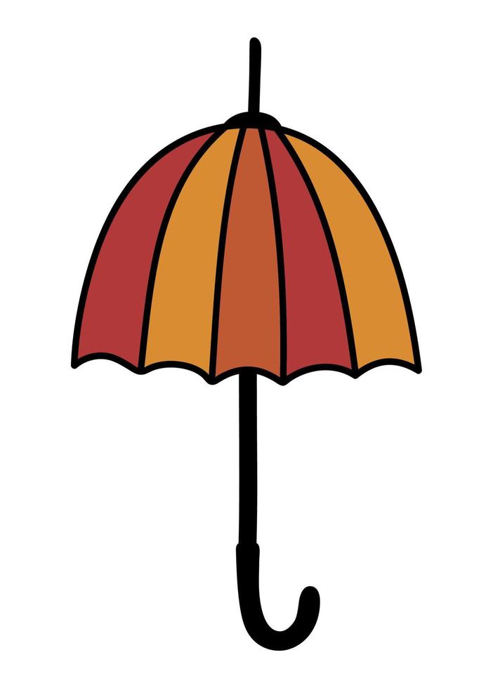 ombrello autunnale doodle isolato. ombrello accogliente rosso arancio disegnato a mano. illustrazione piatta autunno vettoriale. vettore