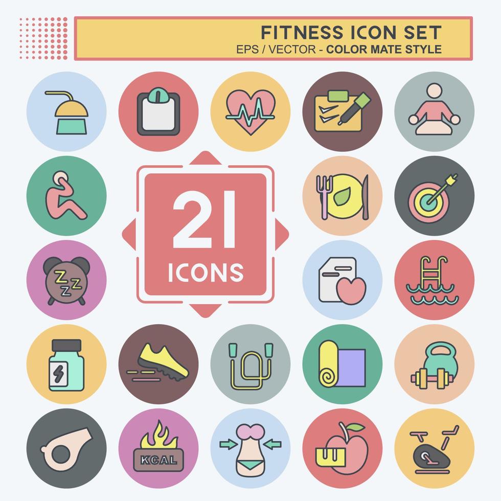 icona set fitness. adatto per un simbolo sano. stile compagno di colore. design semplice modificabile. vettore del modello di progettazione. semplice illustrazione