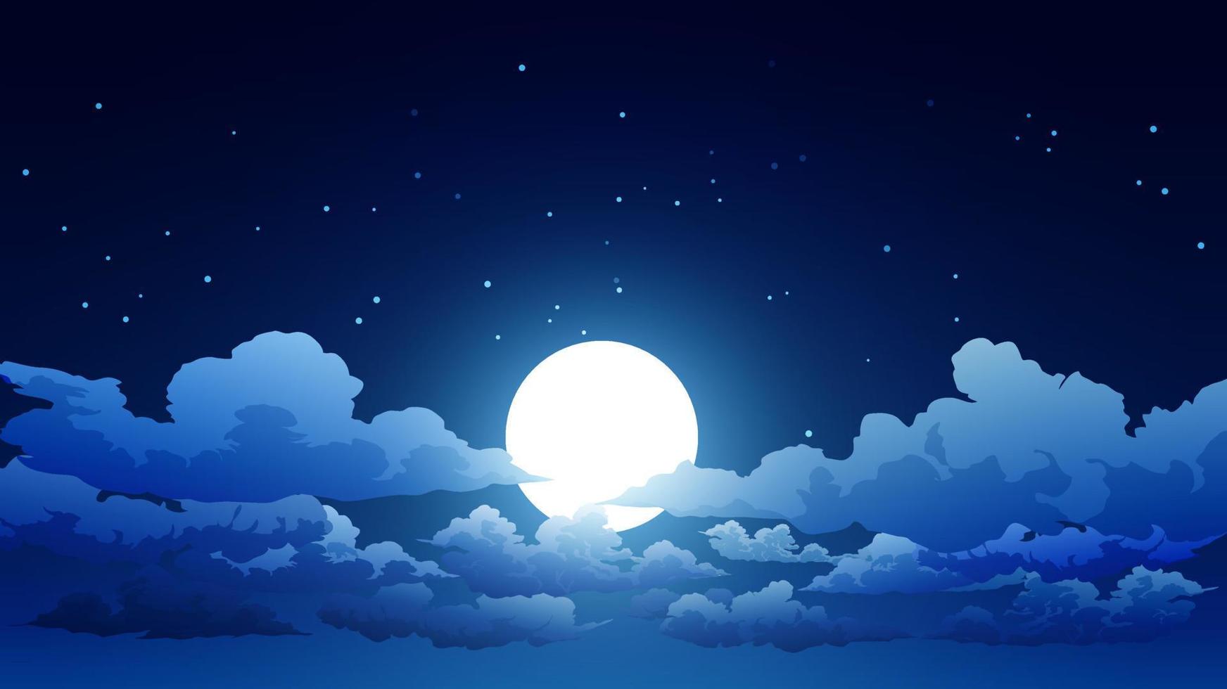 sfondo del cielo notturno con nuvole, luna piena e stelle vettore