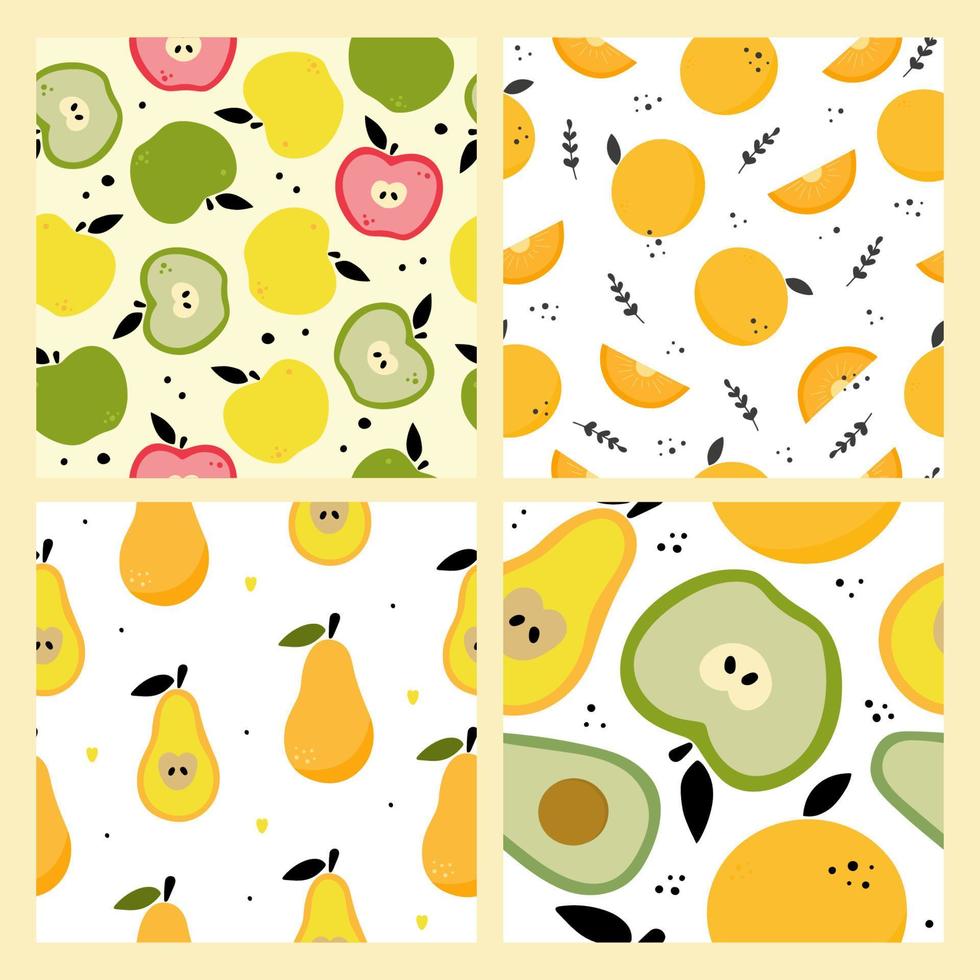 raccolta di frutta carina senza cuciture disegnata a mano. illustrazione vettoriale. fondo disegnato a mano del modello della frutta di scarabocchio. design per tipografia, tessile, tessuto o packaging design vettore