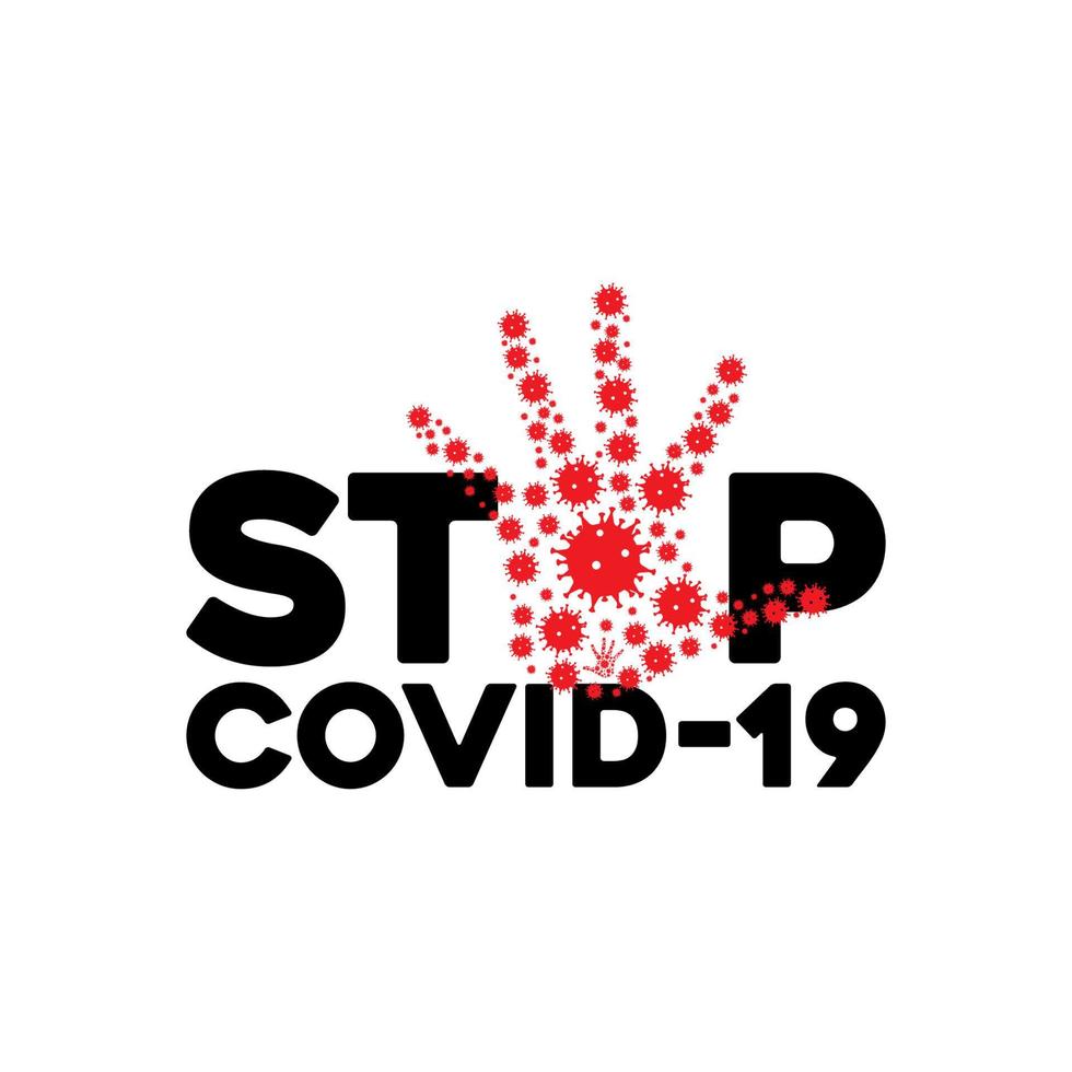 covid-19 concetto di coronavirus iscrizione tipografia logo design, malattie contagiose dei personaggi se esposti a un virus, illustrazione vettoriale di virus pericolosi