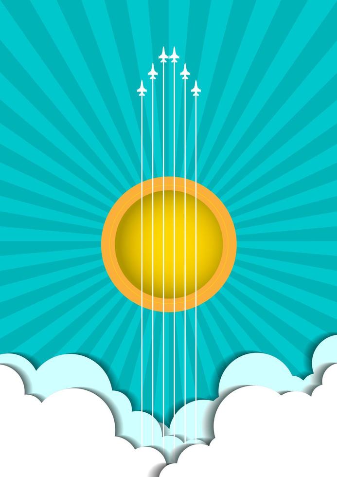 illustrazione musicale con concetto di chitarra e aeroplani nel cielo vettore