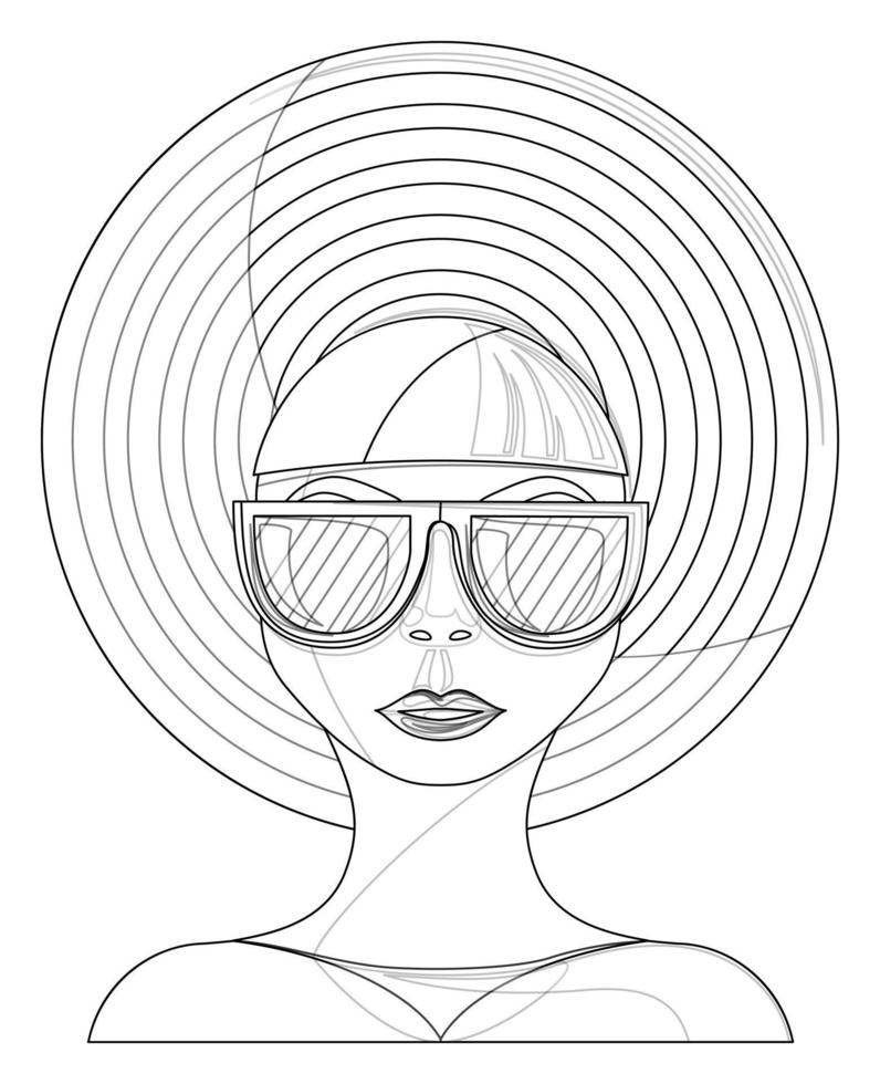immagine vettoriale di una ragazza vecchio stile che indossa un cappello e occhiali da sole