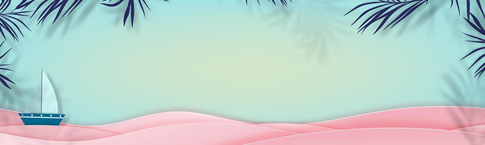cornice e strato d'onda rosa sul blu mare, illustrazione vettoriale banner verticale carta tagliata elemento di design estivo tropicale per la vendita o la promozione