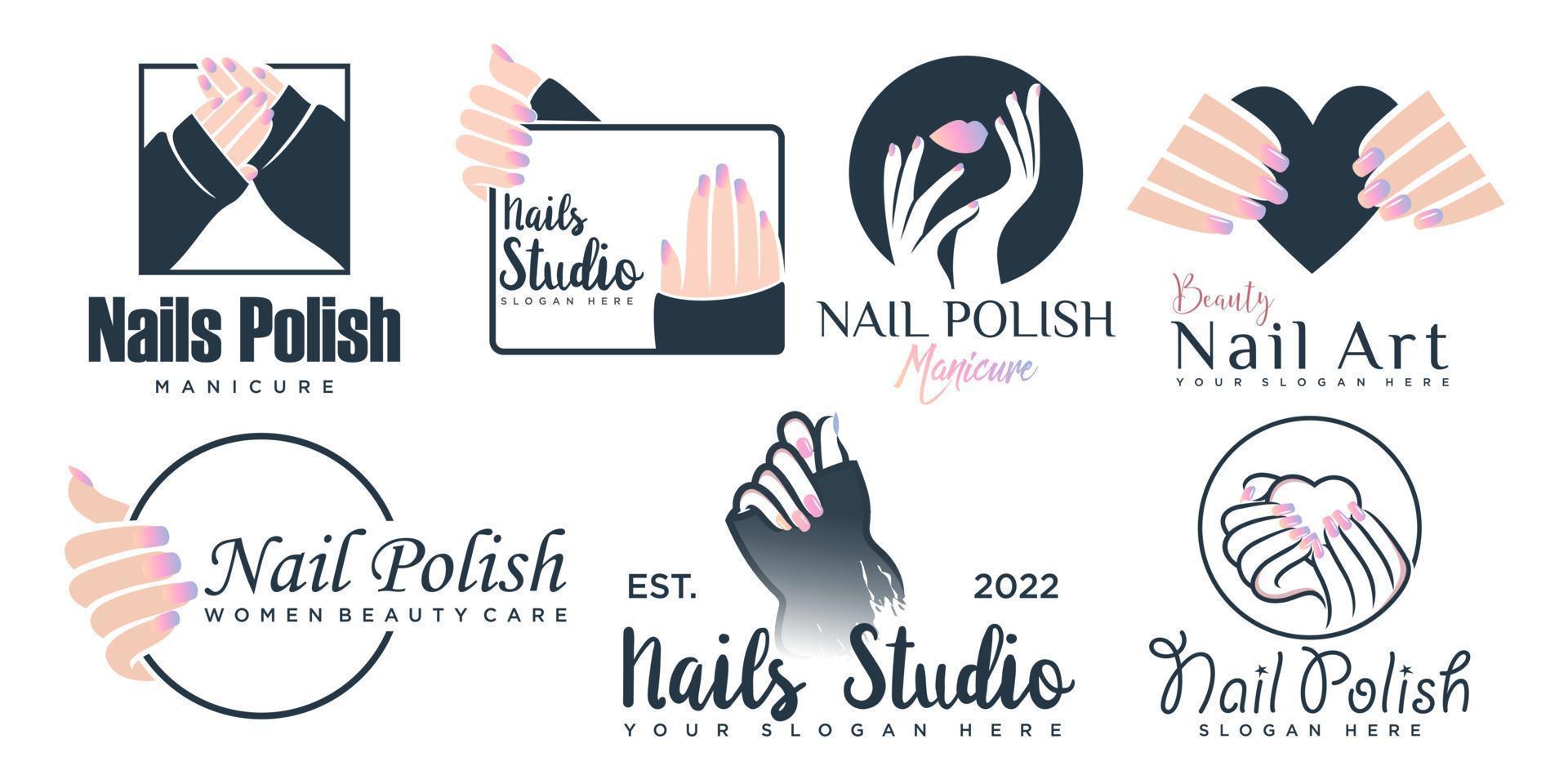 nail art studio o nail polish icon set logo design template vettore