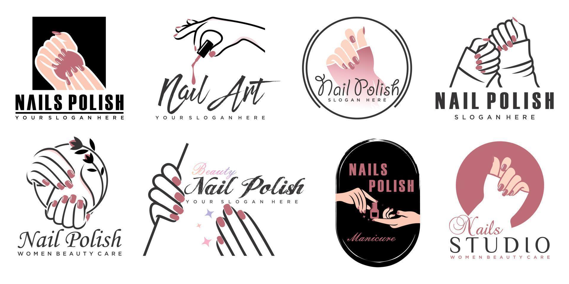 nail art studio o nail polish icon set logo design template vettore