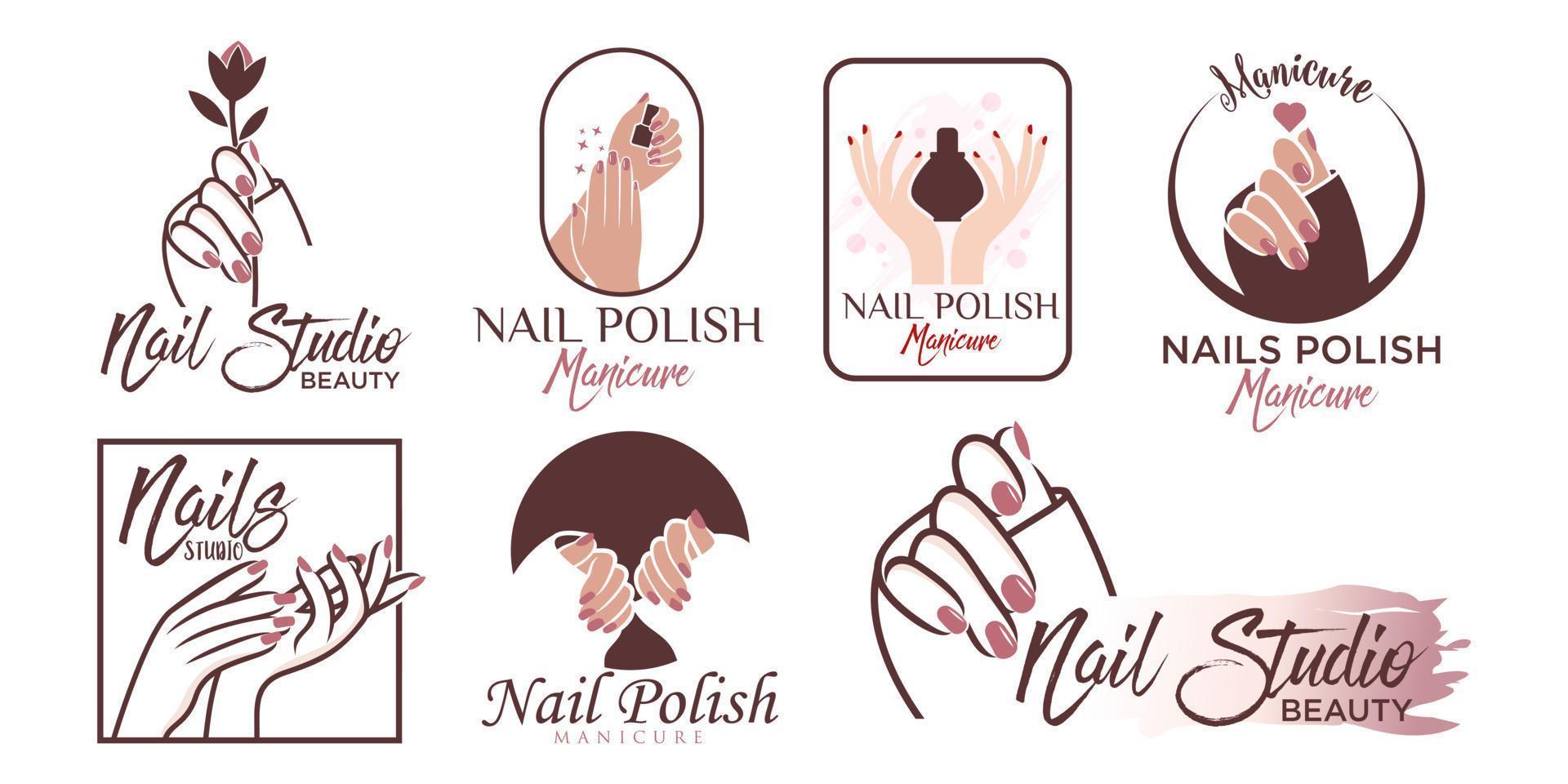 nail art studio o nail polish icon set logo design template vettore