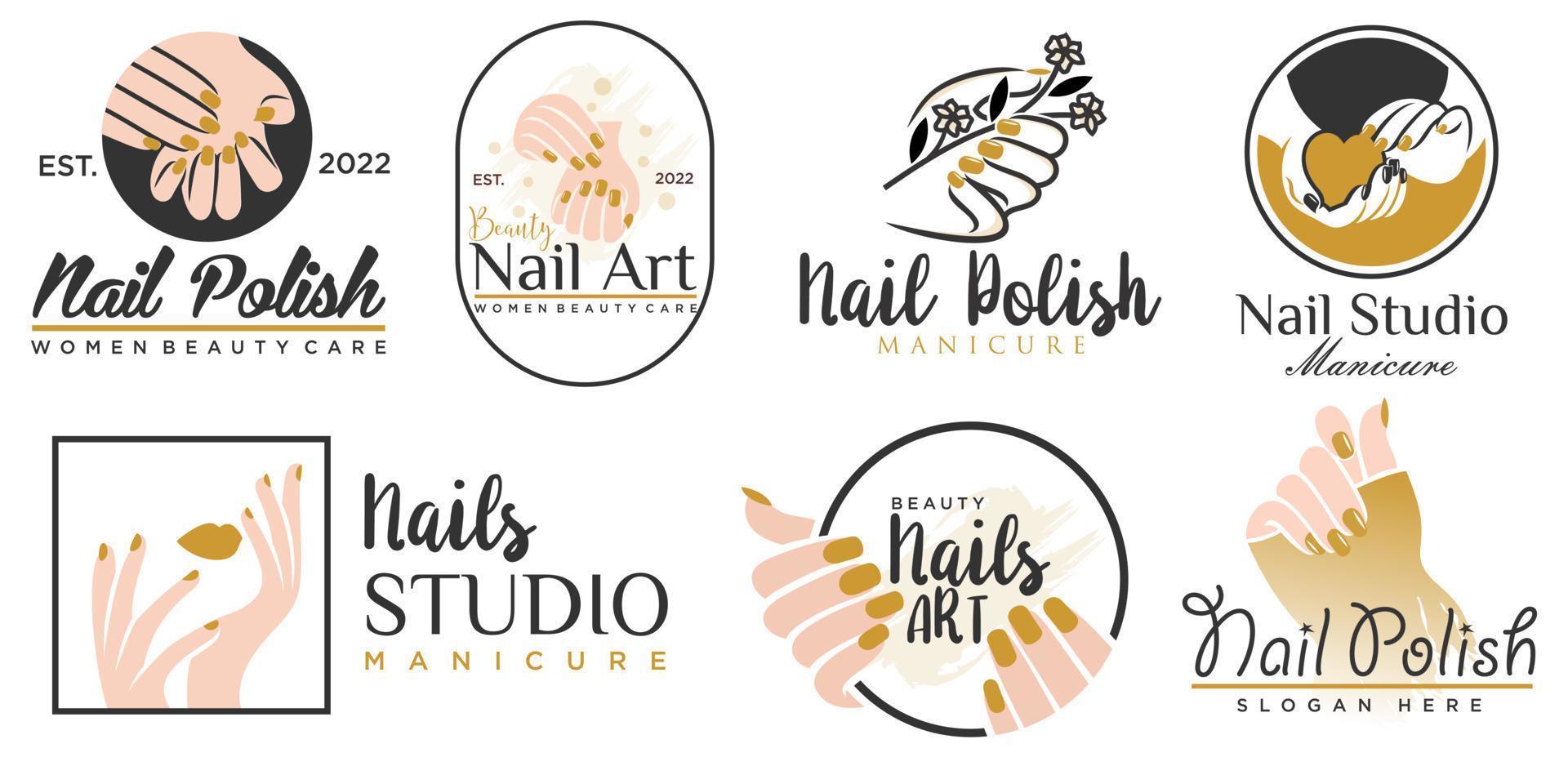 nail art studio o nail polish icon set logo design template vettore