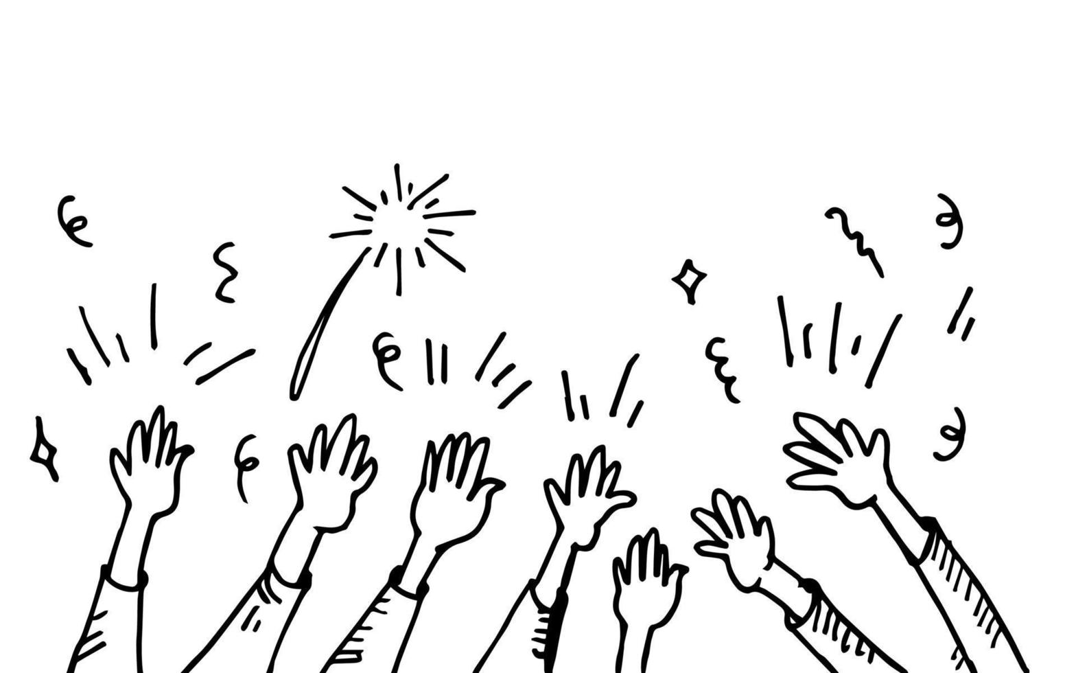 disegnato a mano di mani che applaudono l'ovazione. applausi. folla, festa. allegria. stile doodle, illustrazione vettoriale