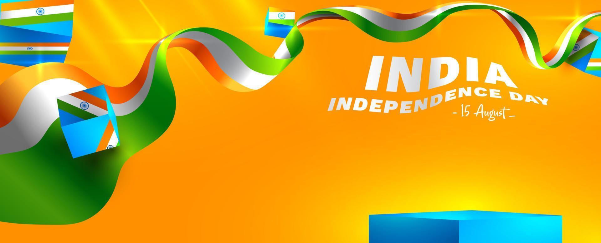 festa dell'indipendenza dell'india il 15 agosto con esposizione del podio del piedistallo. utilizzare per banner, web, testo spaziale, poster, biglietti di auguri e annunci vettore