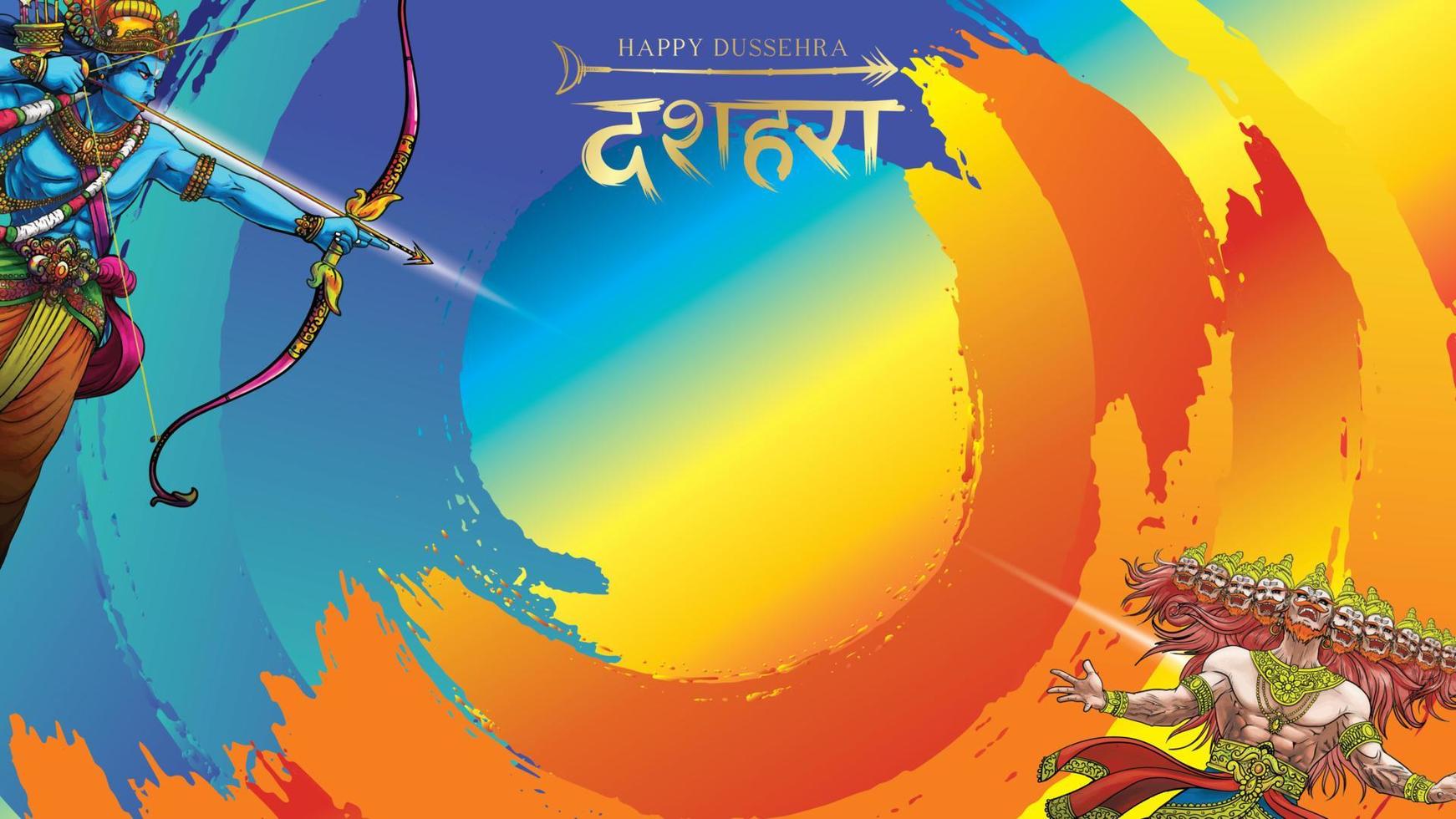 Lord rama uccide ravana nel felice festival del poster di dussehra navratri dell'india. traduzione dussehra vettore