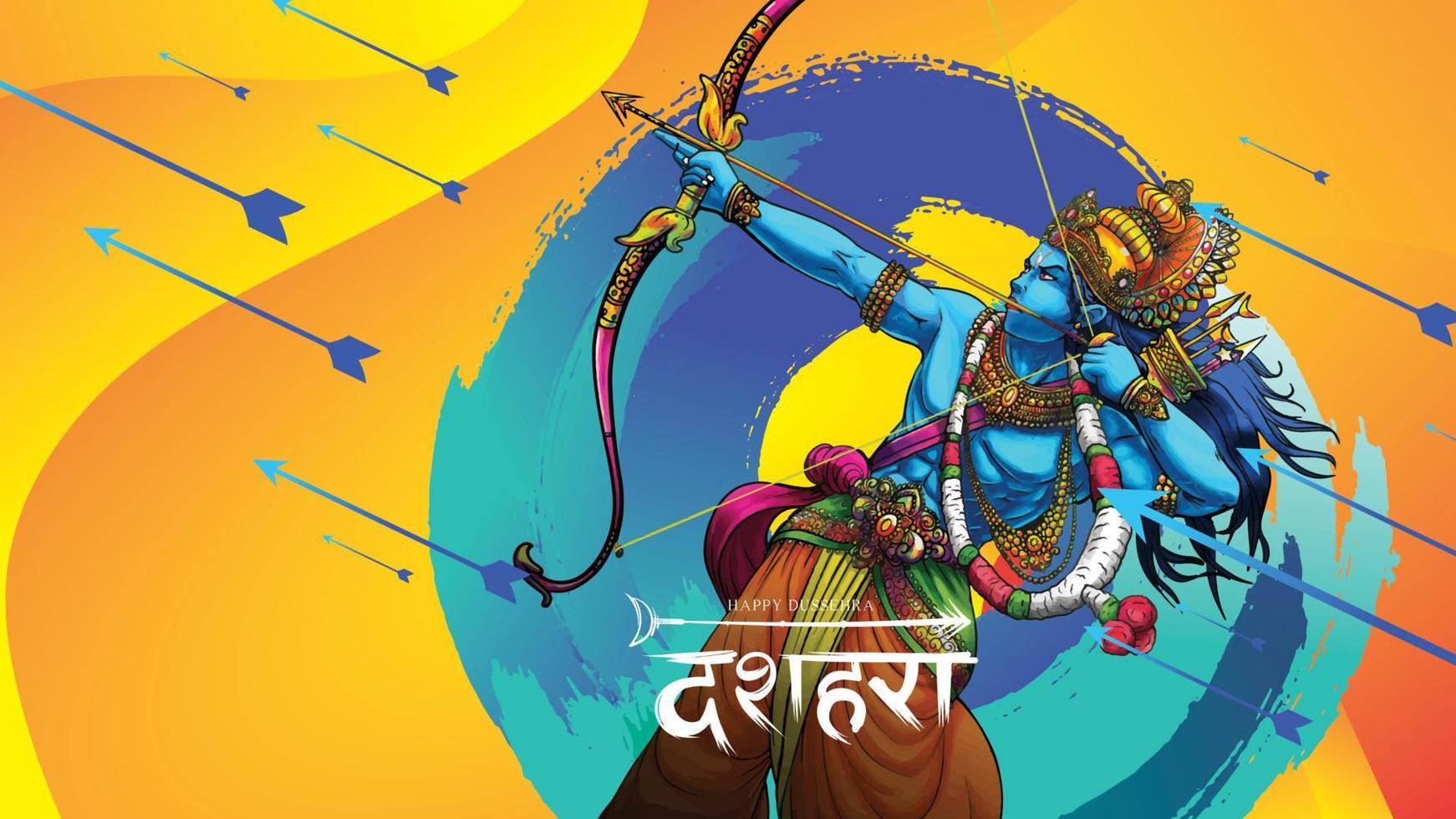 Lord rama uccide ravana nel felice festival del poster di dussehra navratri dell'india. traduzione dussehra vettore