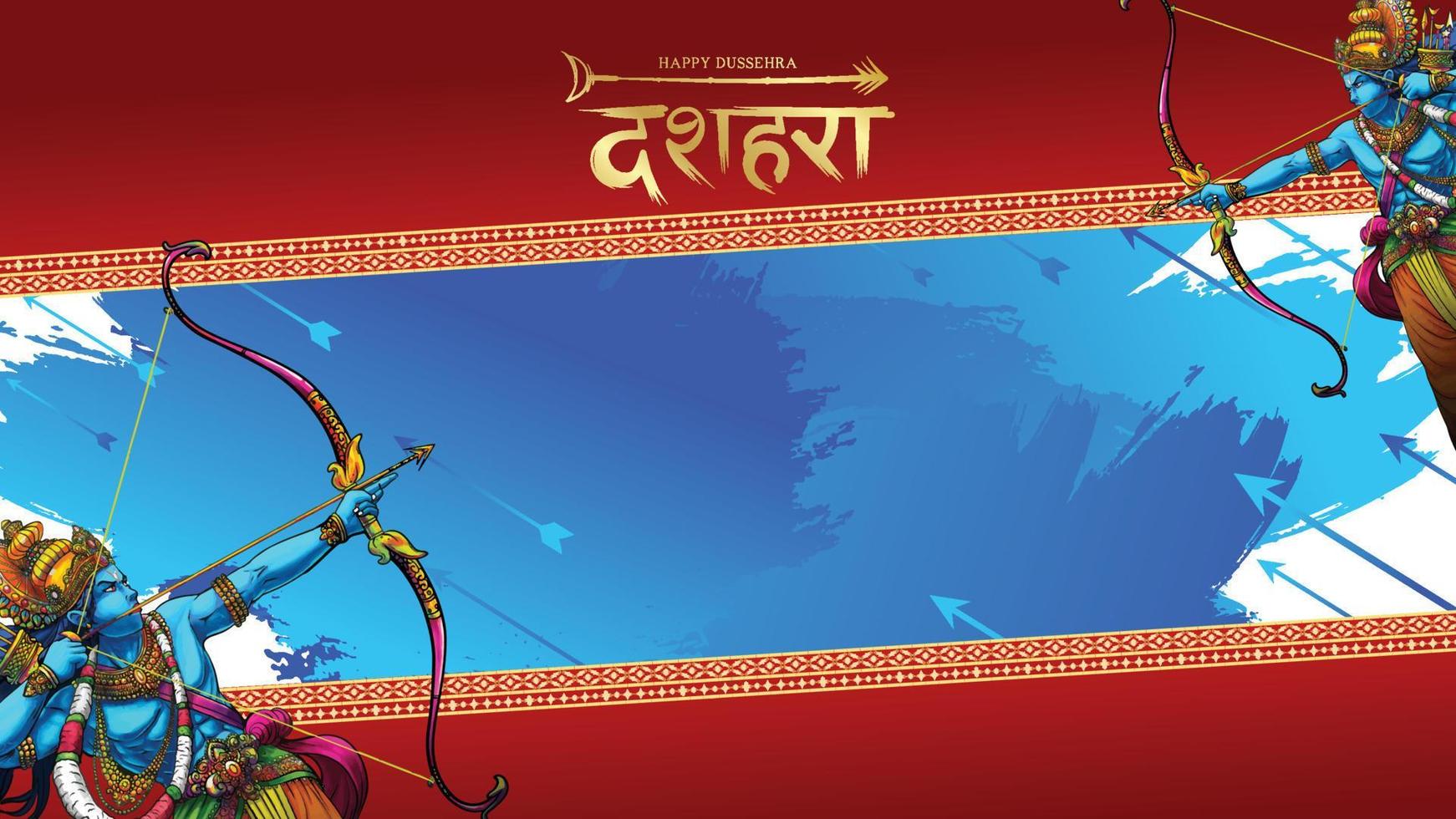 Lord rama uccide ravana nel felice festival del poster di dussehra navratri dell'india. traduzione dussehra vettore