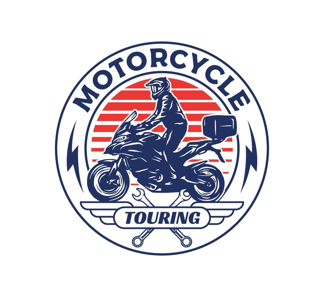 distintivo del logo del club di avventura di motocross disegnato a mano vettore