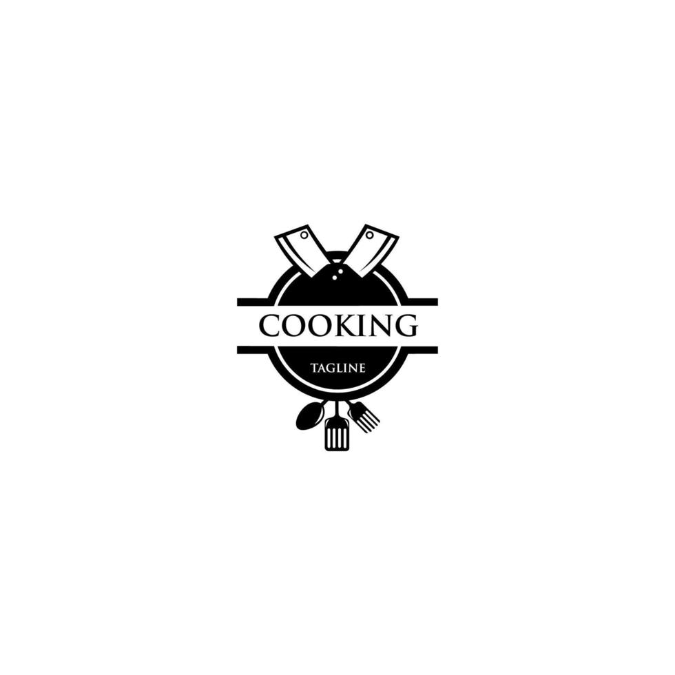 logo di cucina. icona o simbolo per menu di design ristorante, club di cucina, studio alimentare o cucina casalinga, logo modello con posate sagoma. vettore