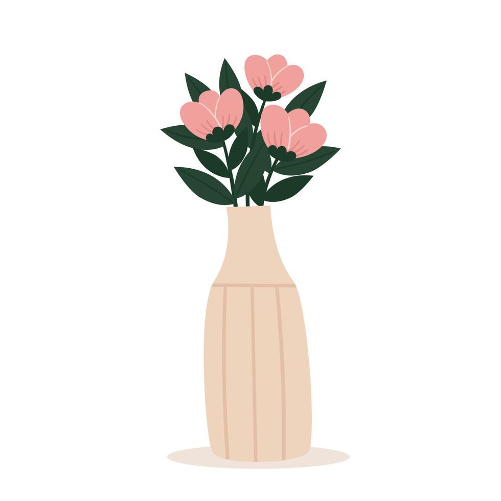 bellissimo vaso elegante con un mazzo di fiori. biglietto d'auguri. festa della mamma, giornata internazionale della donna, compleanno. illustrazione vettoriale piatta primavera isolata su sfondo bianco.