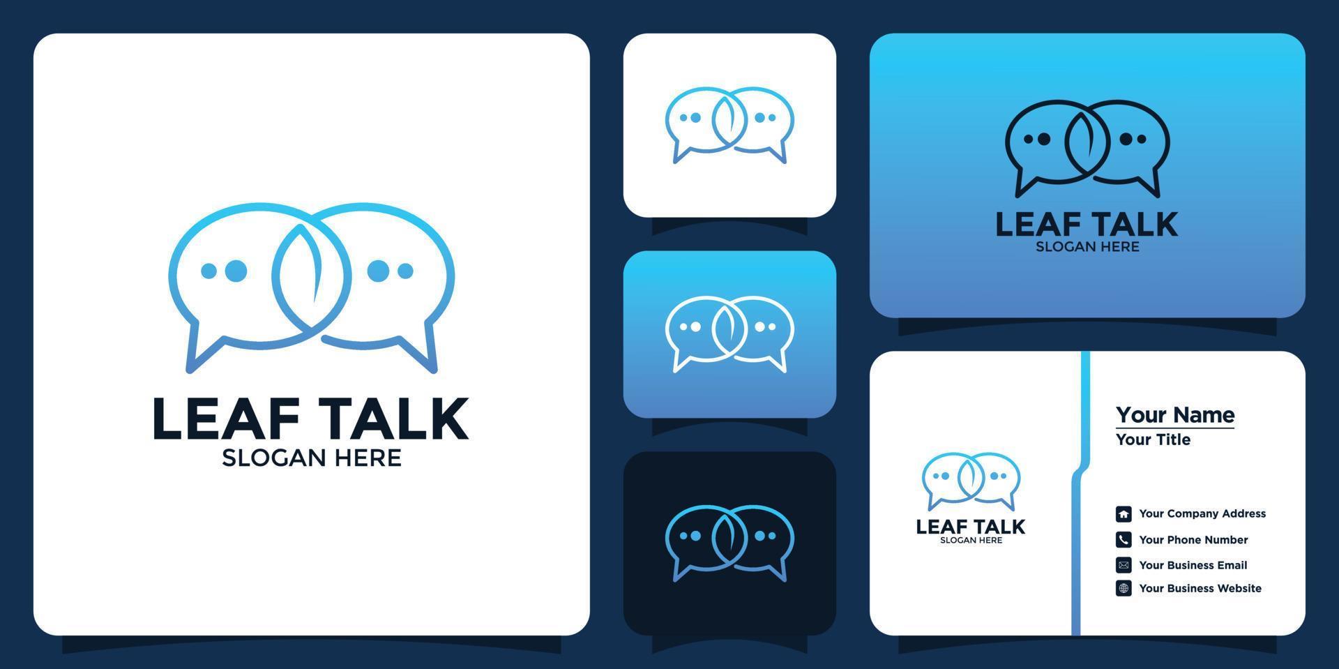 talk logo combinazione di foglie e carta di branding vettore