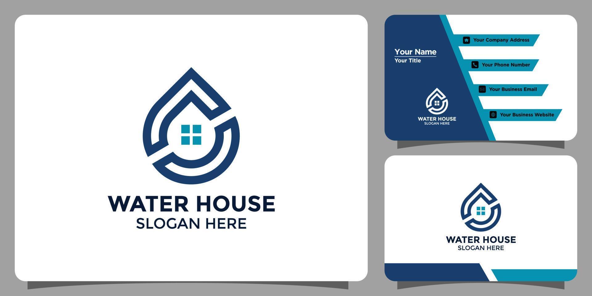 logo dell'acqua della casa e combinazione di carte di branding vettore