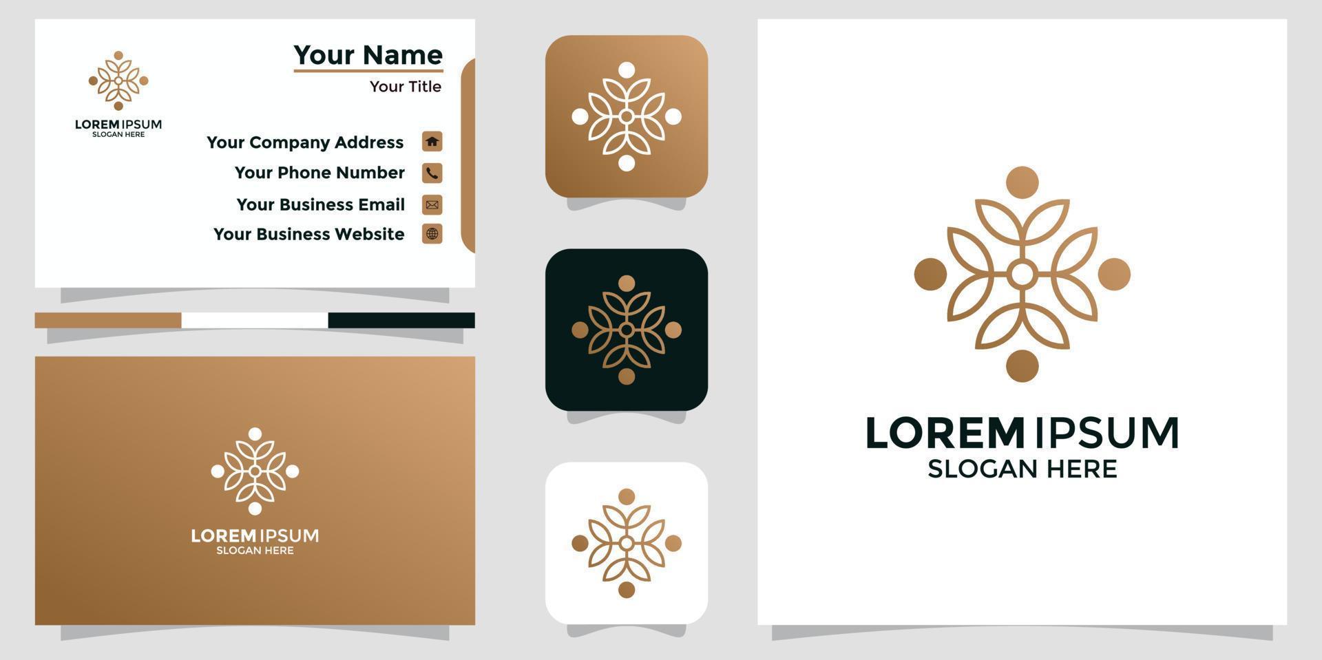 logo minimalista design fiore e carta di branding vettore