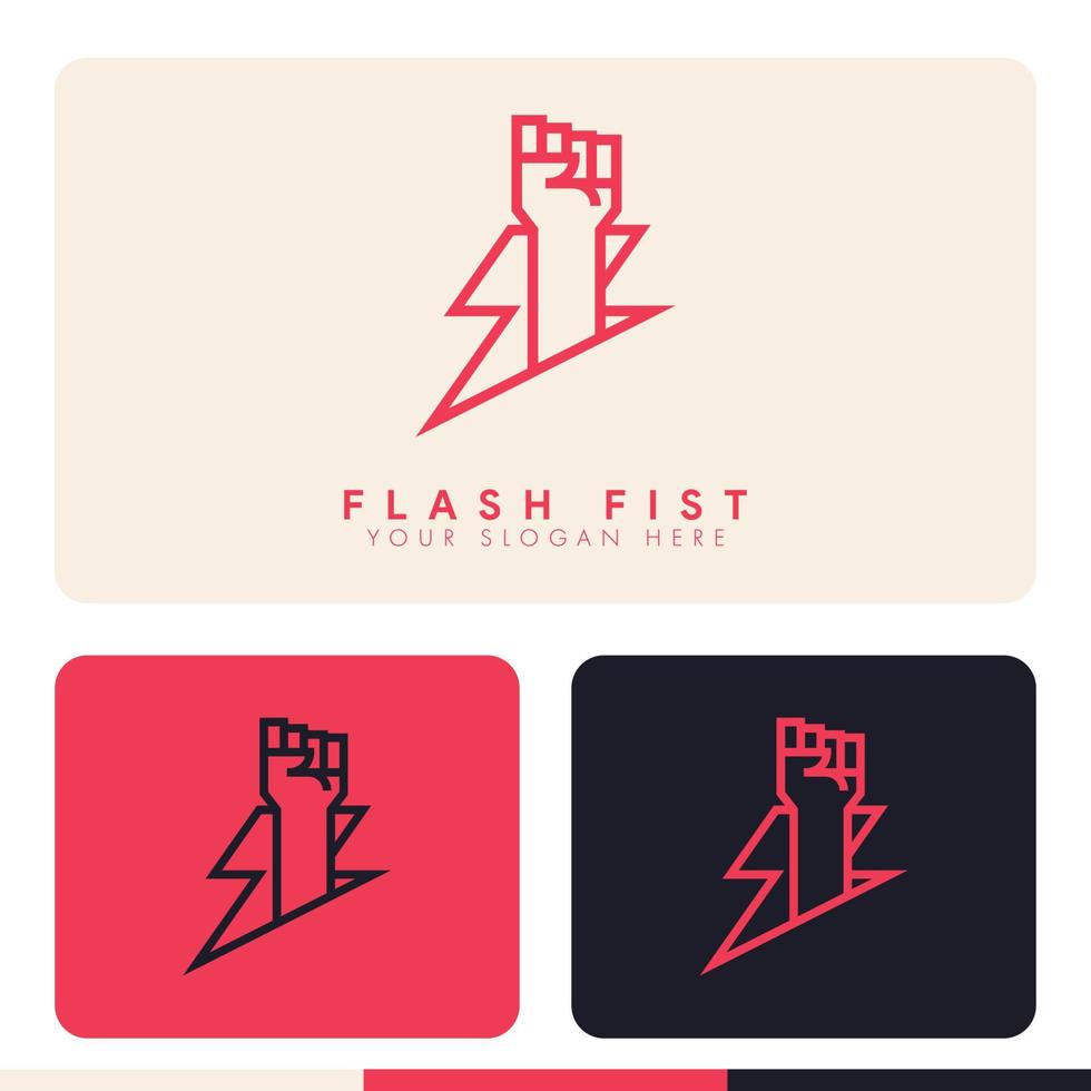 design semplice e minimalista del logo della tempesta flash del pugno della mano vettore
