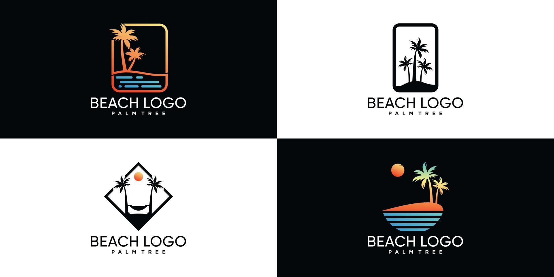 Palm tree o palm beach icon set logo design con elemento creativo vettore premium