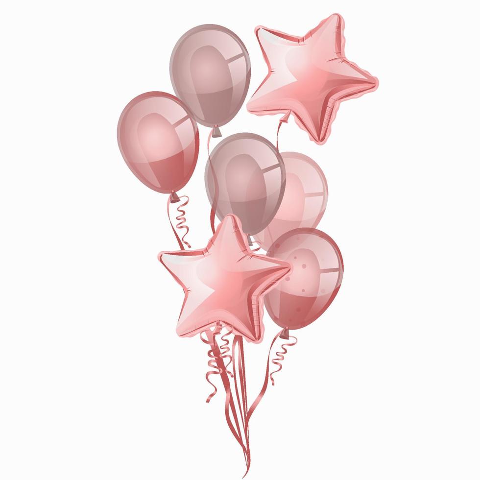 palloncini isolati su sfondo bianco. vettore realistico mazzo di palloncini di compleanno rosa elio modello.