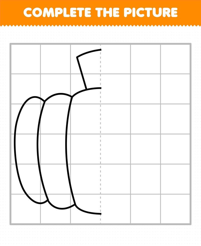 gioco educativo per bambini completa il quadro mezzo contorno di zucca vegetale simpatico cartone animato per il disegno vettore