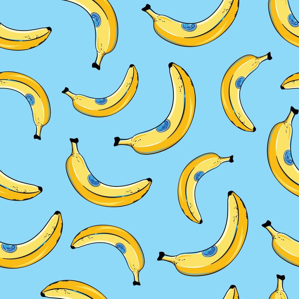 banane senza cuciture, sfondo di frutta tropicale, illustrazione in stile fumetto vettore